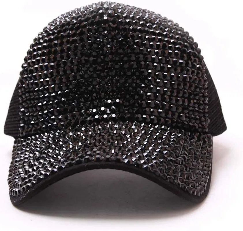 Bling Rhinestone Baseball Hat Cap for Women Men Sparkly Breathable Sun Hat with Adjustable Snapback