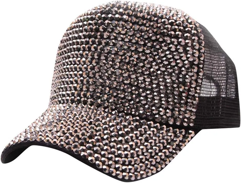 Bling Rhinestone Baseball Hat Cap for Women Men Sparkly Breathable Sun Hat with Adjustable Snapback