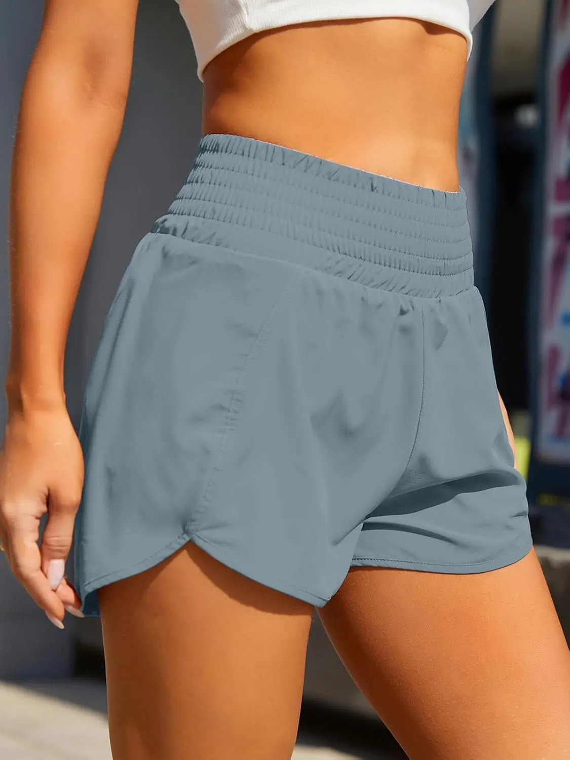 BMJL Women's Athletic Shorts High Waisted Running Shorts Pocket Sporty Short Gym Elastic Workout Shorts