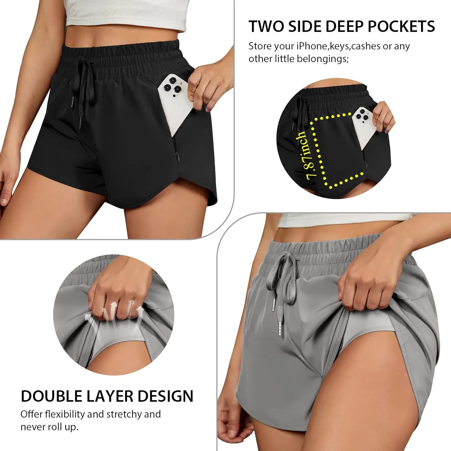 BMJL Women's Running Shorts High Waisted Athletic Shorts Summer Gym Workout Short with Zipper Pockets