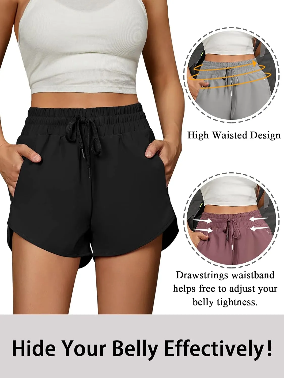 BMJL Women's Running Shorts High Waisted Athletic Shorts Summer Gym Workout Short with Zipper Pockets