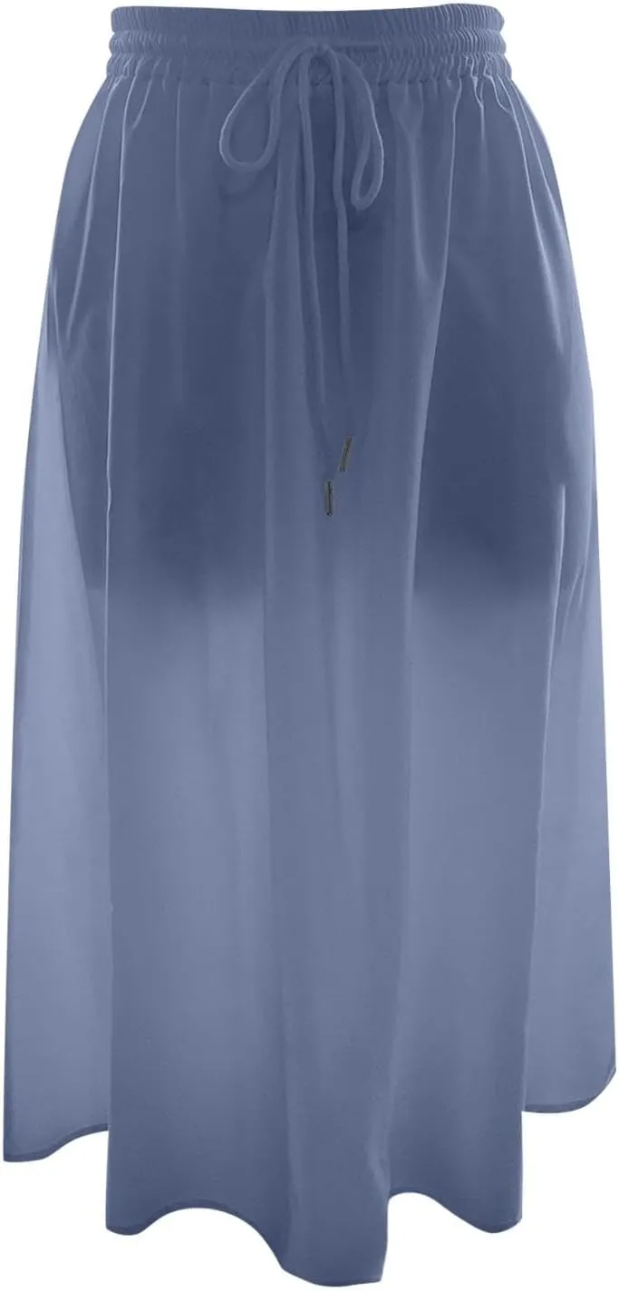 Boho Skirts for Women Lightweight Drawstring High Waisted Trendy Summer Flowy Floral Midi Skirts with Pockets