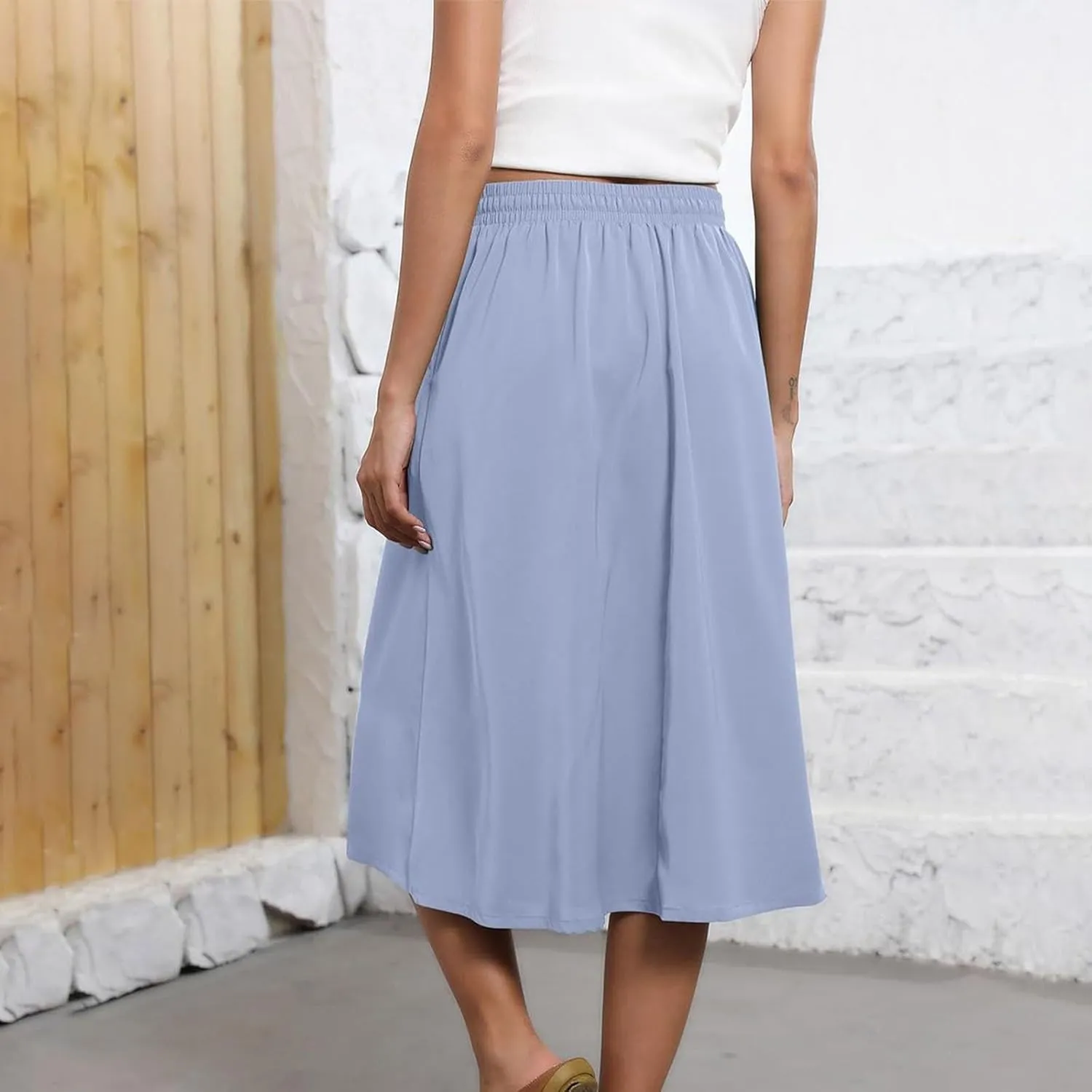 Boho Skirts for Women Lightweight Drawstring High Waisted Trendy Summer Flowy Floral Midi Skirts with Pockets
