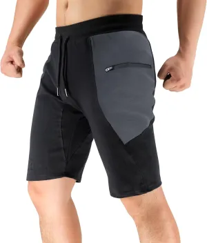 BROKIG Men's Sidelock Gym Workout Running Sport Shorts with Zipper Pockets