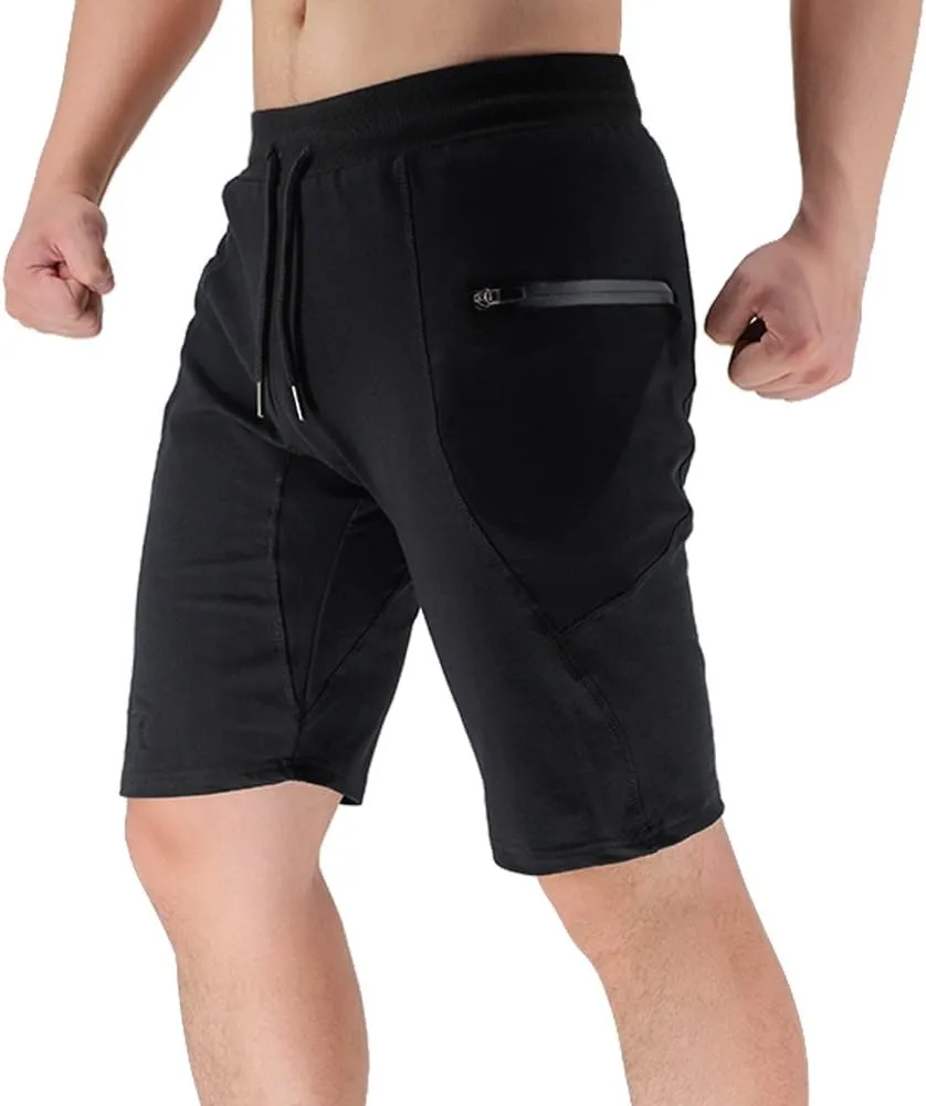BROKIG Men's Sidelock Gym Workout Running Sport Shorts with Zipper Pockets