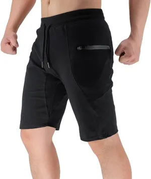 BROKIG Men's Sidelock Gym Workout Running Sport Shorts with Zipper Pockets