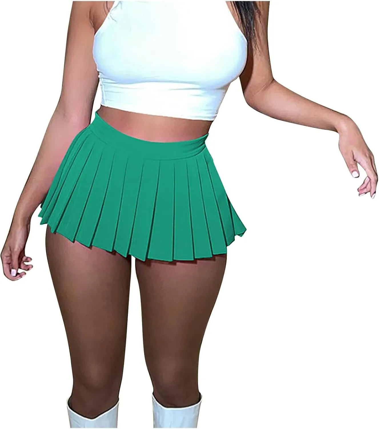 BTDECLAR Women's Pleated Mini Skirts Sexy Uniforms Casual Stretchy Zip Up Skater Skirt High Waisted Pleated A-Line Mini Skirt