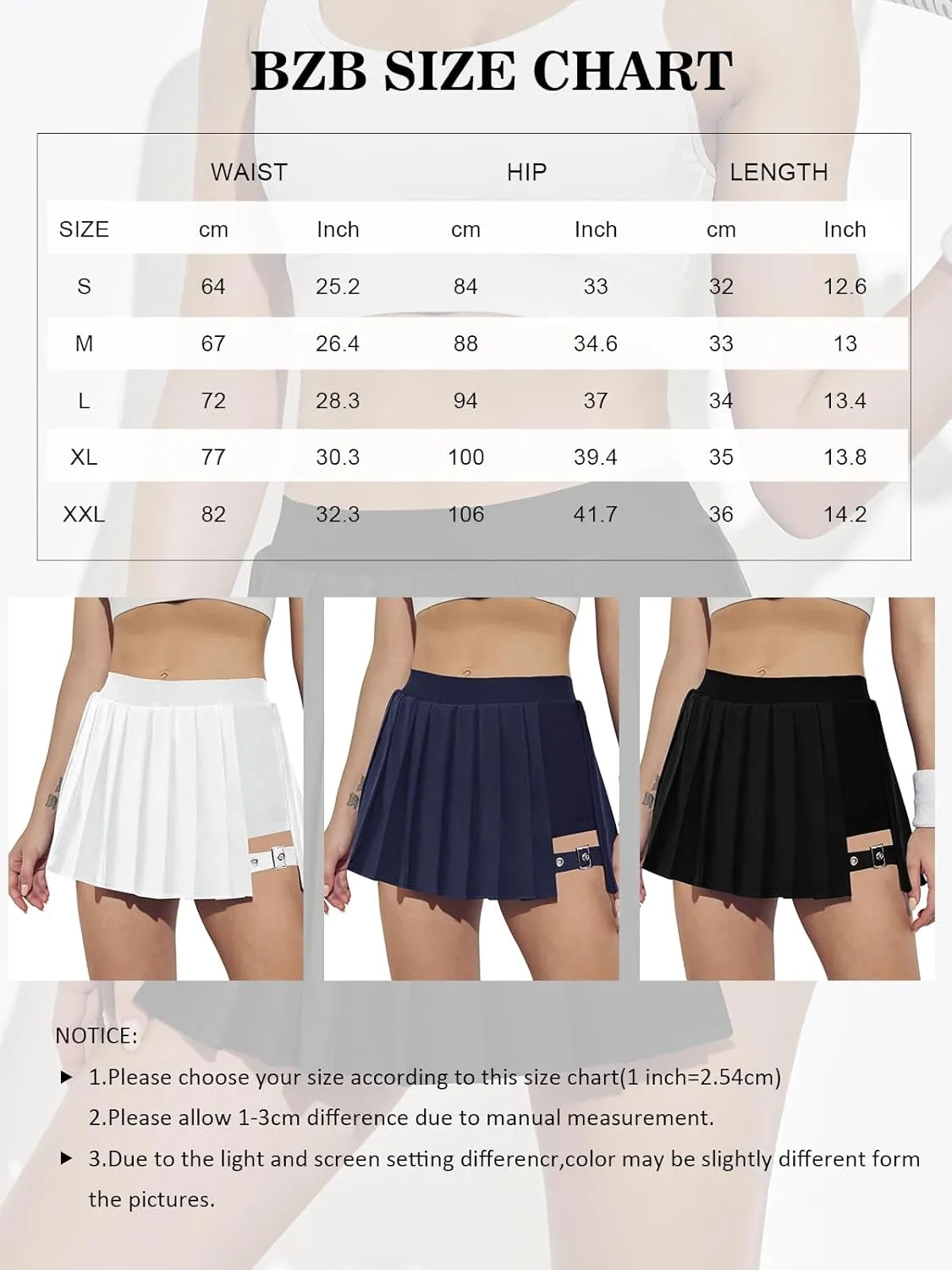BZB Pleated Skirts for Women High Waisted Tennis Skirts Adjustable Buckle Athletic Skorts Skirts with Pocket