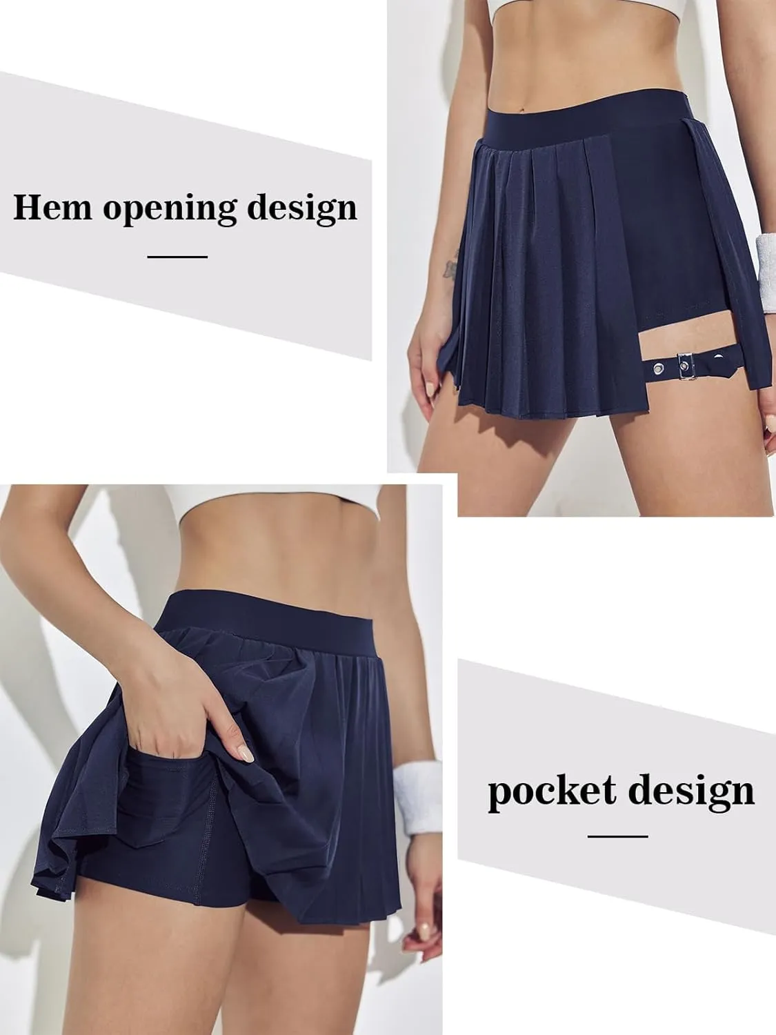 BZB Pleated Skirts for Women High Waisted Tennis Skirts Adjustable Buckle Athletic Skorts Skirts with Pocket