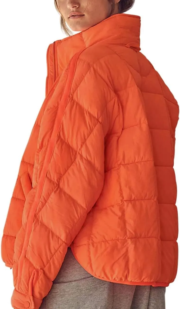Canbebig Womens Quilted Puffer Jackets Oversized Lightweight Zipper Down Coats Long Sleeve Packable Jackets with Pockets