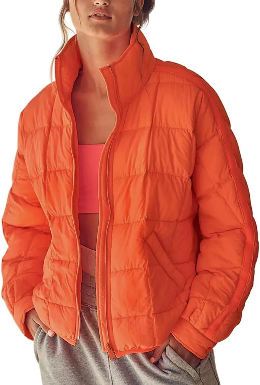 Canbebig Womens Quilted Puffer Jackets Oversized Lightweight Zipper Down Coats Long Sleeve Packable Jackets with Pockets