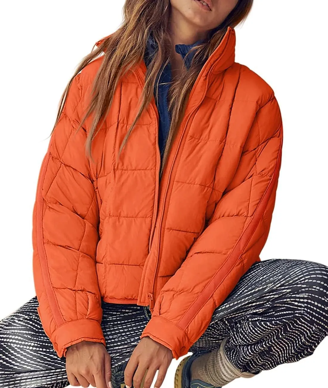 Canbebig Womens Quilted Puffer Jackets Oversized Lightweight Zipper Down Coats Long Sleeve Packable Jackets with Pockets