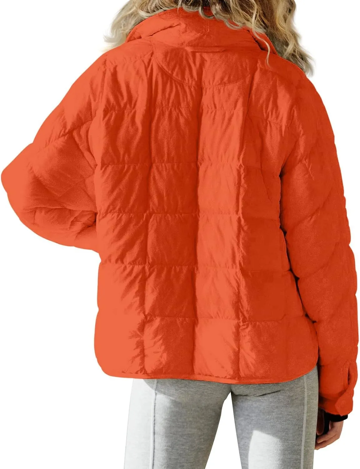Canbebig Womens Quilted Puffer Jackets Oversized Lightweight Zipper Down Coats Long Sleeve Packable Jackets with Pockets