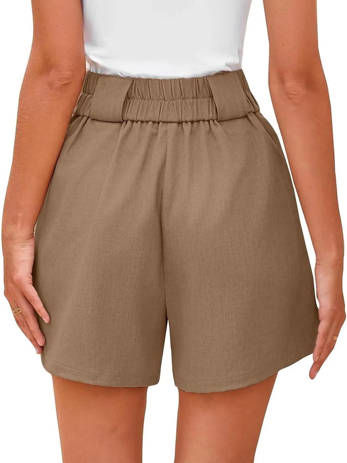 Canbebig Womens Shorts Dressy Casual Casual Elastic High Waisted Wide Leg Shorts Side Slit Business Work Shorts with Pockets