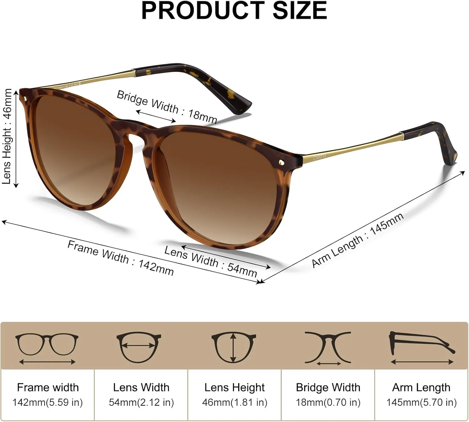 CARFIA Trendy Sunglasses for Women Polarized UV Protection Classic Retro Style CA5100