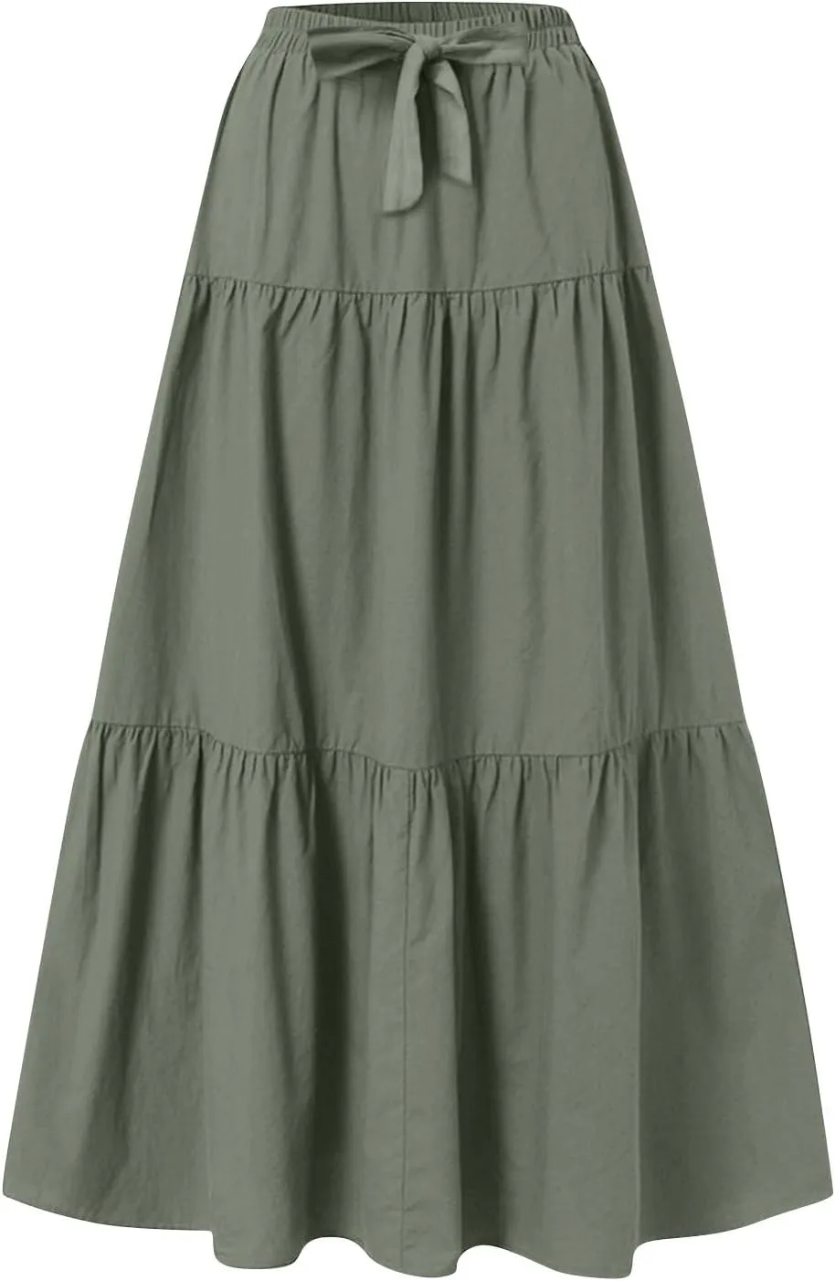 Casual Maxi Skirt for Women Summer Drawstring High Waisted A-Line Skirts Flowy 3-Layer Tiered Ruffle Skirts Long