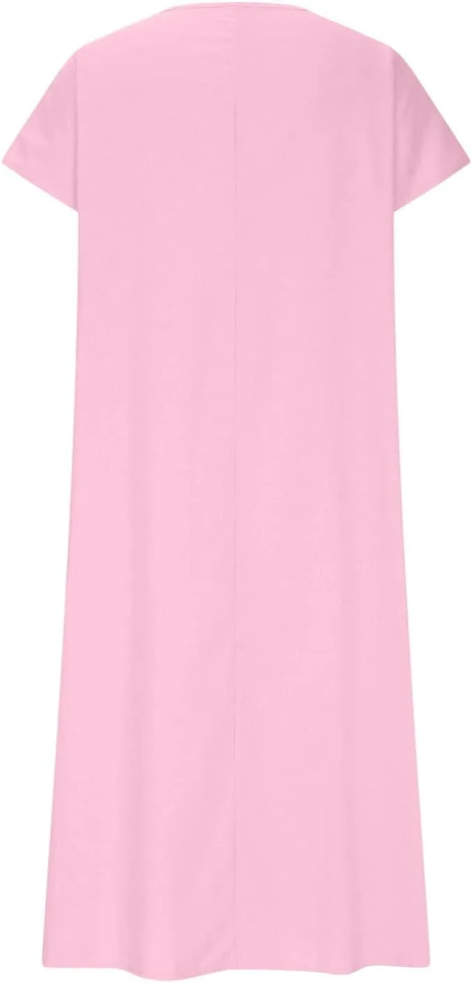 Casual Summer Dresses for Women 2025 V Neck Short Sleeve Solid Cotton Linen Dress