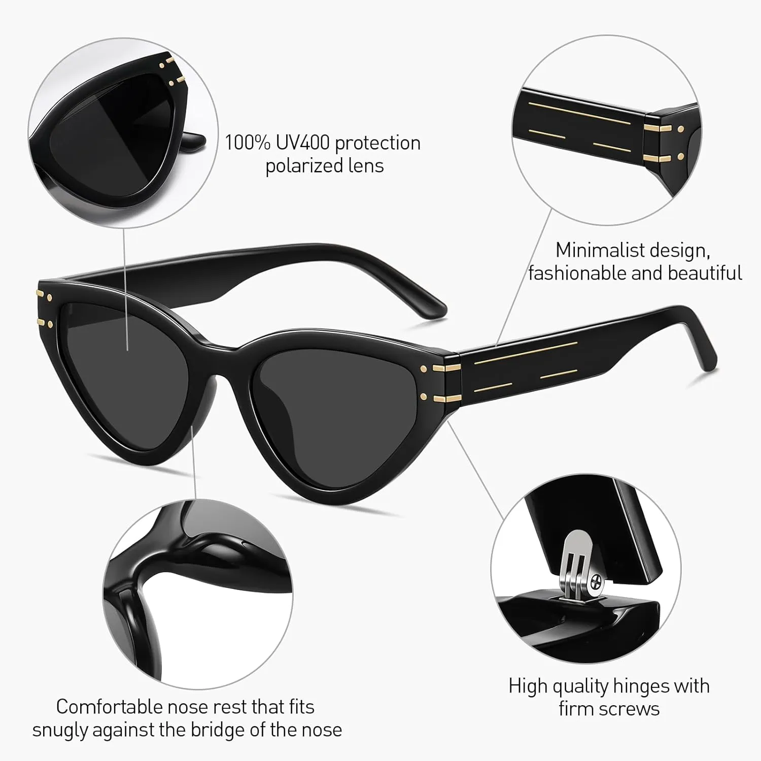 Cat Eye Sunglasses for Women Trendy Classic UV400 Protection Triangle Frame Cateye Sun Glasses