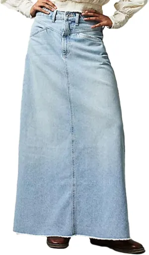 CHARTOU Women Maxi Long Jean Skirt Cargo Frayed Split Up A Line Denim Skirt Straight Streetwear