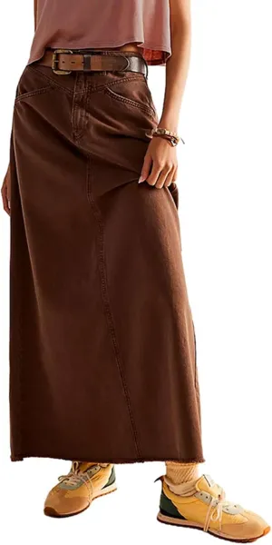 CHARTOU Women Maxi Long Jean Skirt Cargo Frayed Split Up A Line Denim Skirt Straight Streetwear
