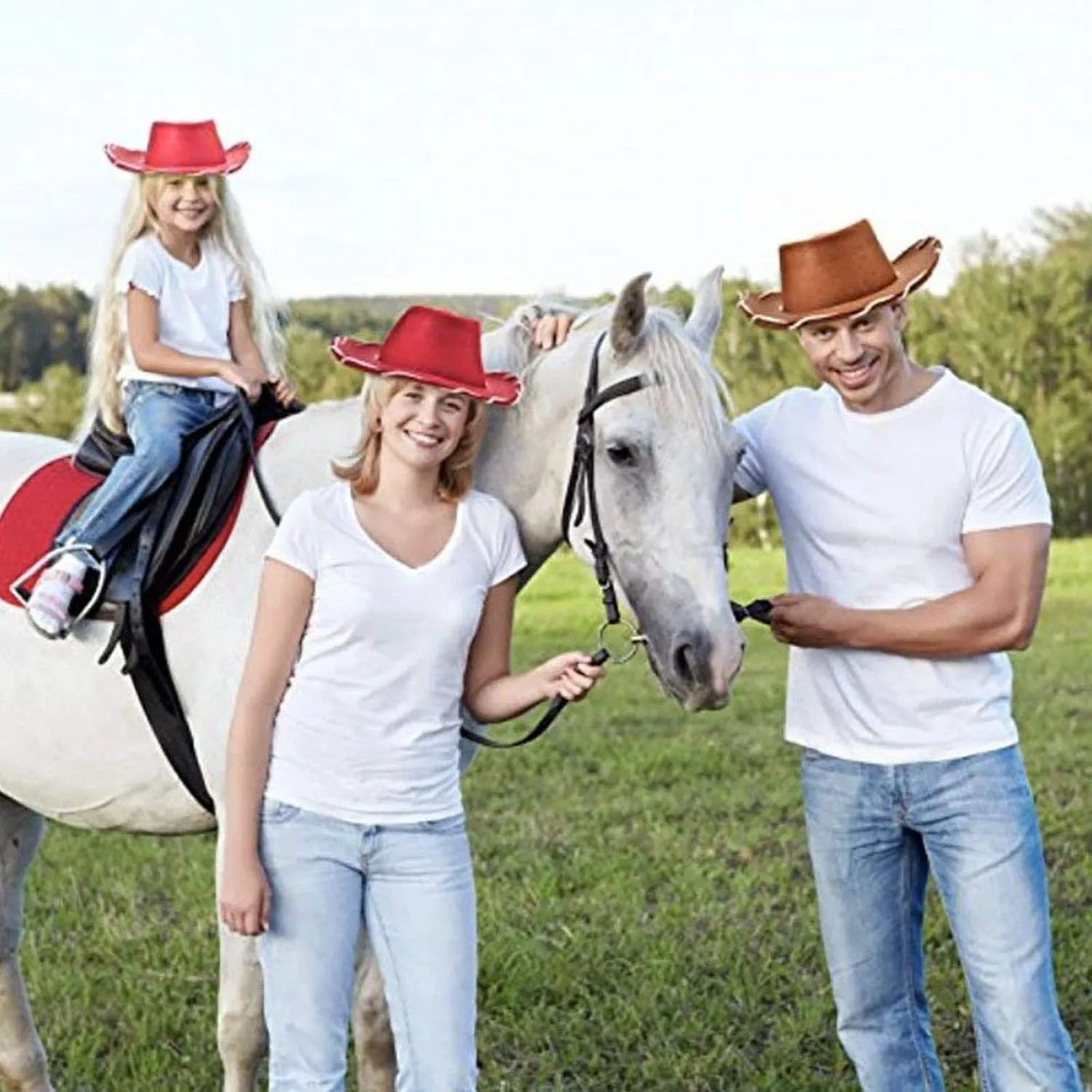 Childrens Classic Vintage Western Felt Cowboy Hat Kids Adjustable Drawstring Caps Outdoor Riding Wide Brim Sun Hats