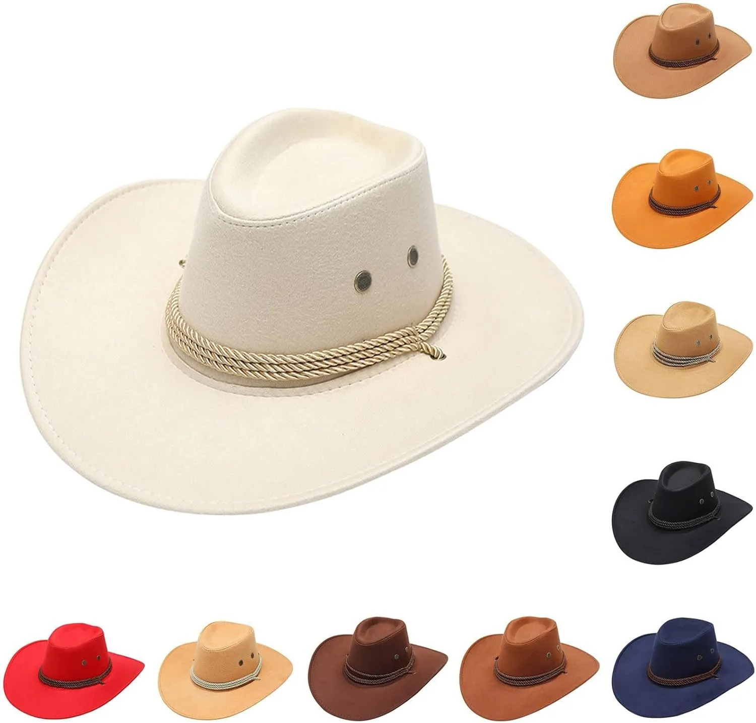 Classic Straw Western Panama Hat for Women and Men Wide Brim Roll Up Fedora Hat Felt Cowboy Cowgirl Hat