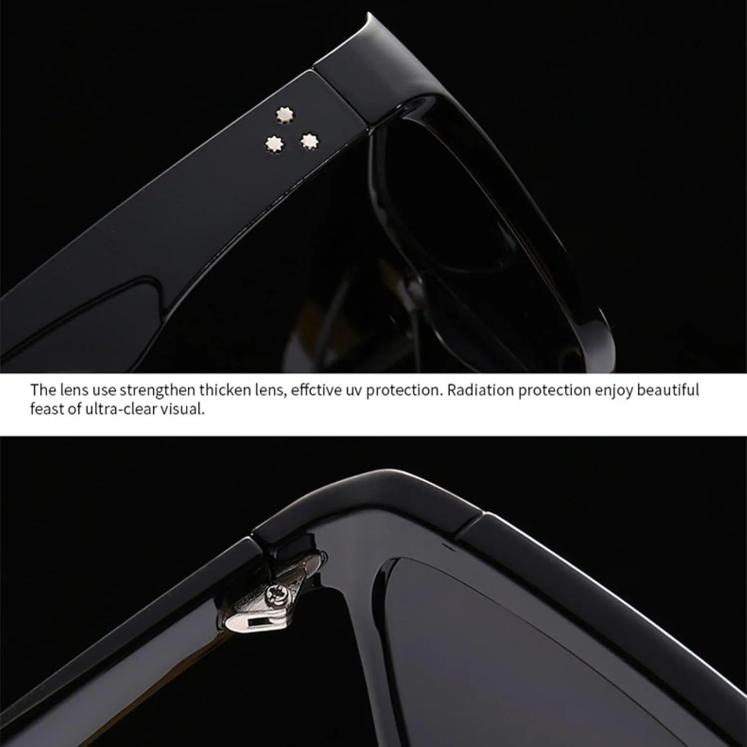 Classic Sunglasses Women Oversized Sun Glasses Men Fashion Luxury Shades Vintage Retro Rivets Big Frame