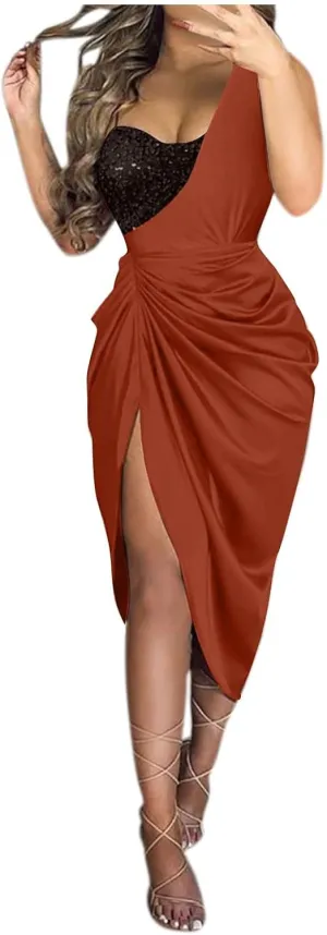 Cocktail Dresses for Women Evening Party,Sexy Off Shoulder Slip Bodycon Elegant Sequin Formal Plus Size Midi Dress