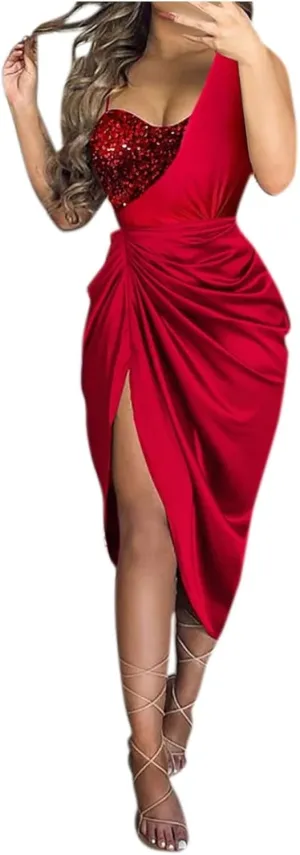 Cocktail Dresses for Women Evening Party,Sexy Off Shoulder Slip Bodycon Elegant Sequin Formal Plus Size Midi Dress