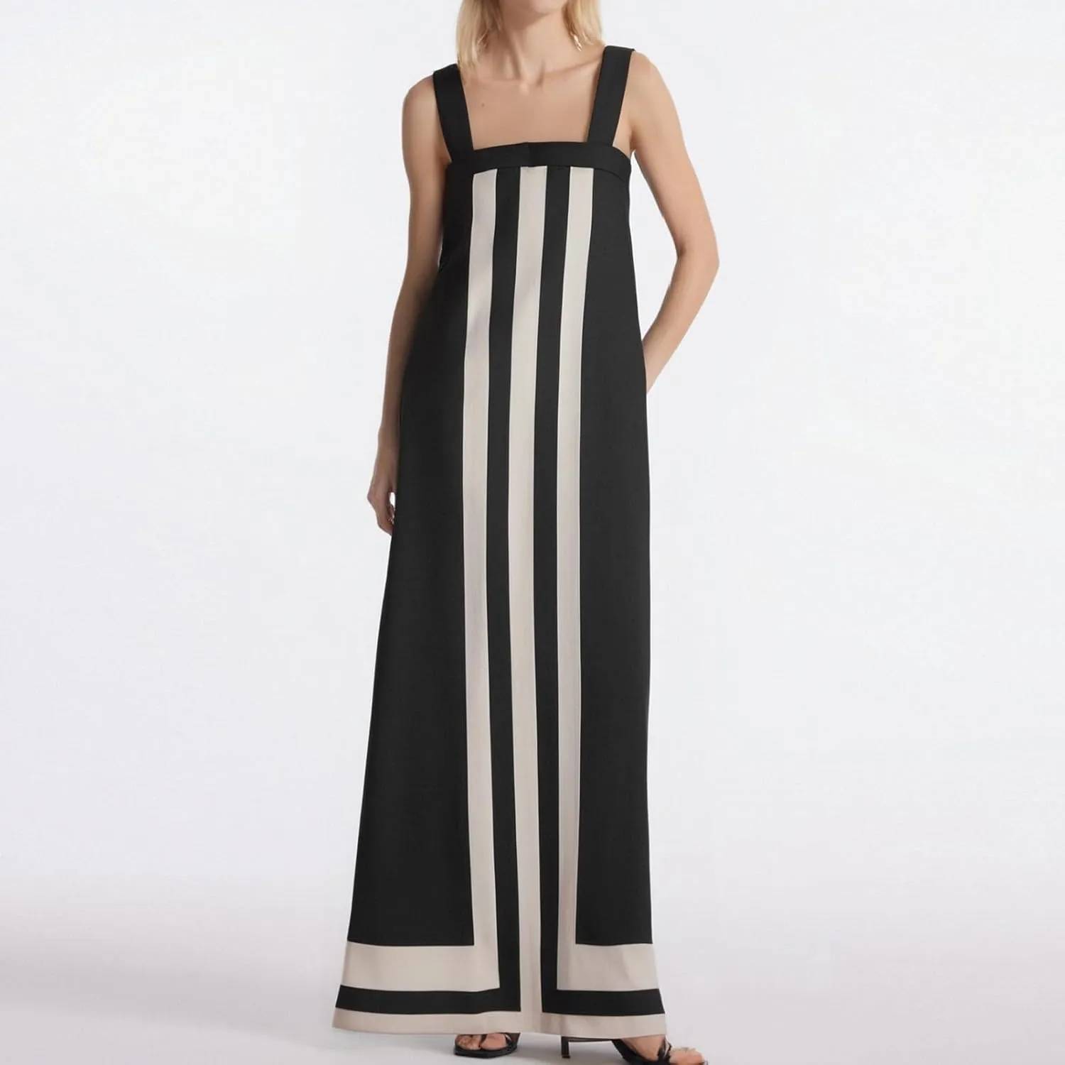 Color Block Dress for Women Summer Maxi Sleeveless Boho Floral Sundress Flowy Zipper Shoulder Strap Beach Overall Dress