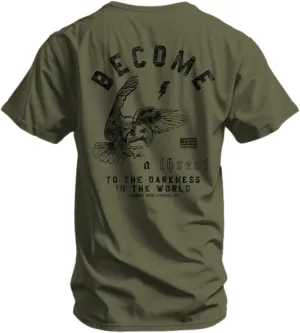 Combat Iron Men's Graphic T-Shirt | Become a Threat to The Darkness | Athletic Fit, Tagless Comfort