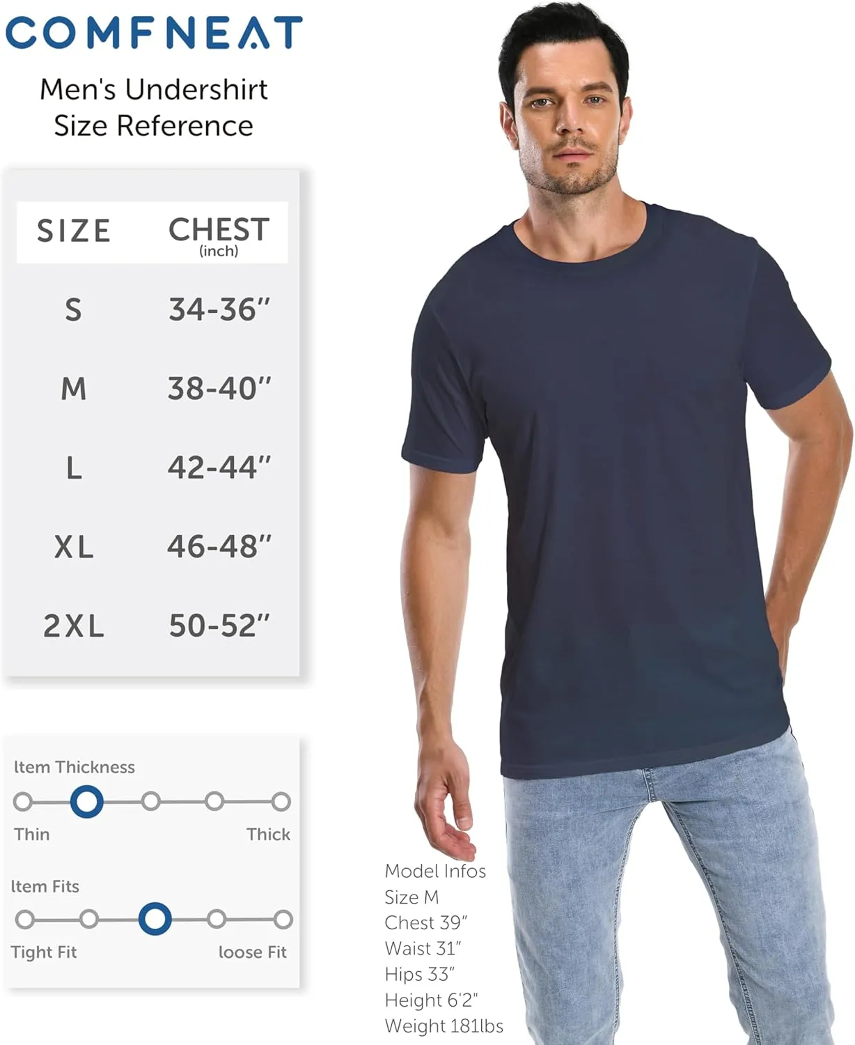 Comfneat Men's 4-Pack Basic Tee Crew Neck Cotton T-Shirts Light Undershirts