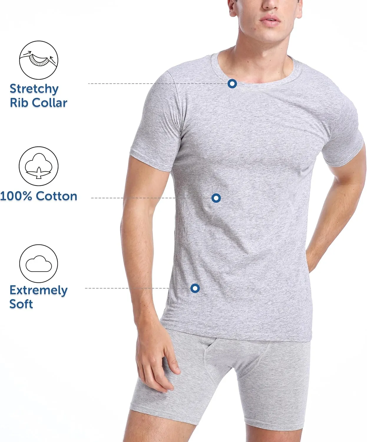 Comfneat Men's 4-Pack Basic Tee Crew Neck Cotton T-Shirts Light Undershirts