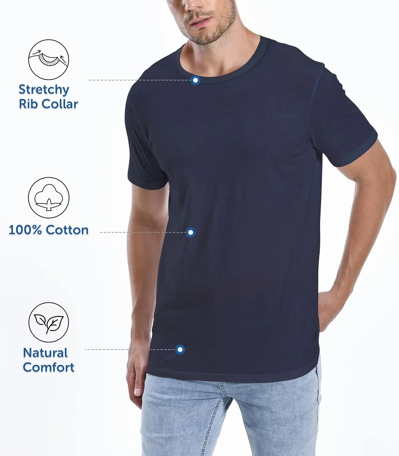 Comfneat Men's 4-Pack Basic Tee Crew Neck Cotton T-Shirts Light Undershirts