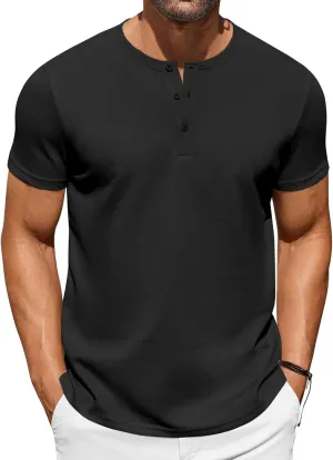 COOFANDY Men's Casual Henley T-Shirts Summer Short Sleeve Cotton Shirts Basic Button Tee Tops