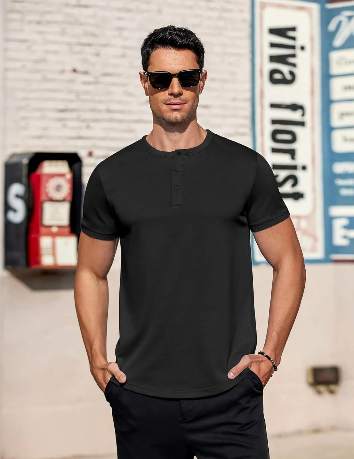 COOFANDY Men's Casual Henley T-Shirts Summer Short Sleeve Cotton Shirts Basic Button Tee Tops