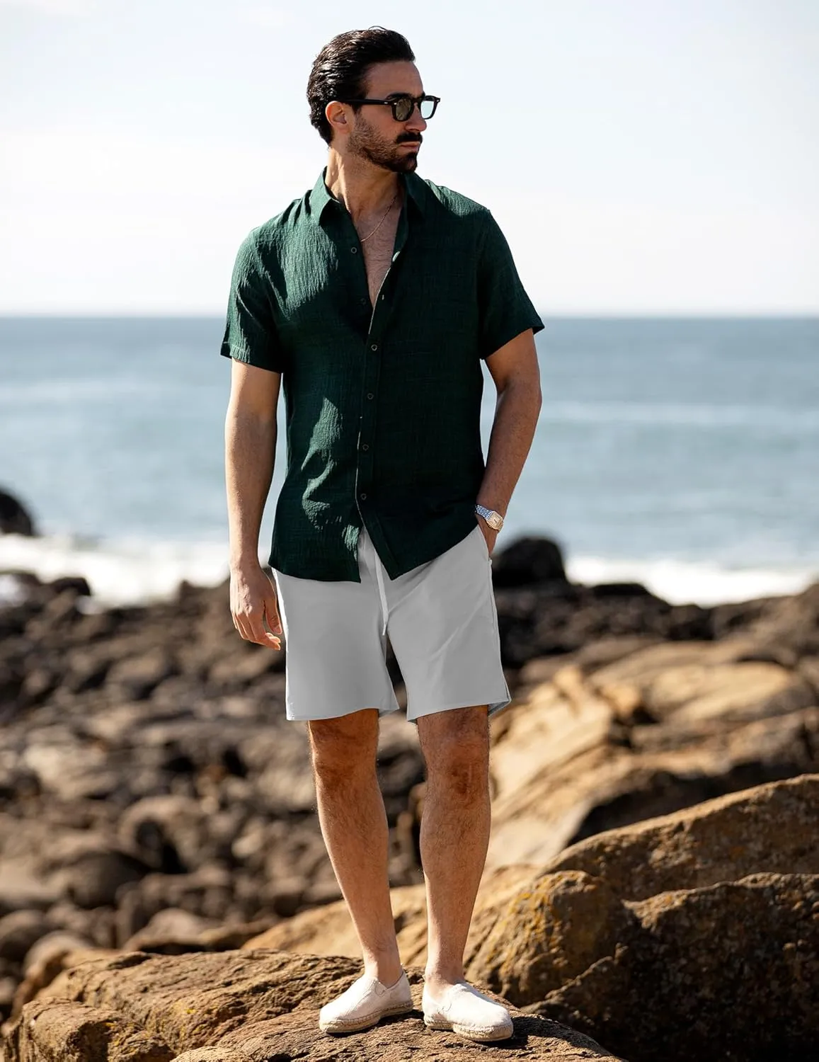 COOFANDY Men's Casual Shorts 7 inch Quick Dry Lightweight Shorts Elastic Waist Summer Beach Shorts