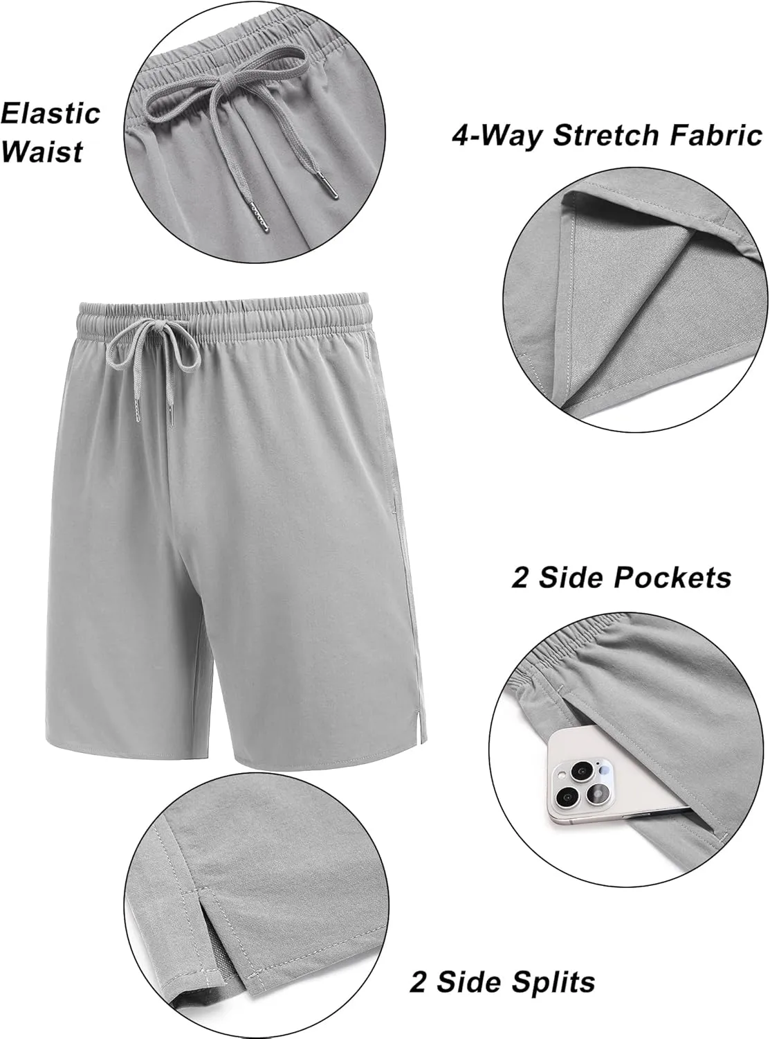 COOFANDY Men's Casual Shorts 7 inch Quick Dry Lightweight Shorts Elastic Waist Summer Beach Shorts