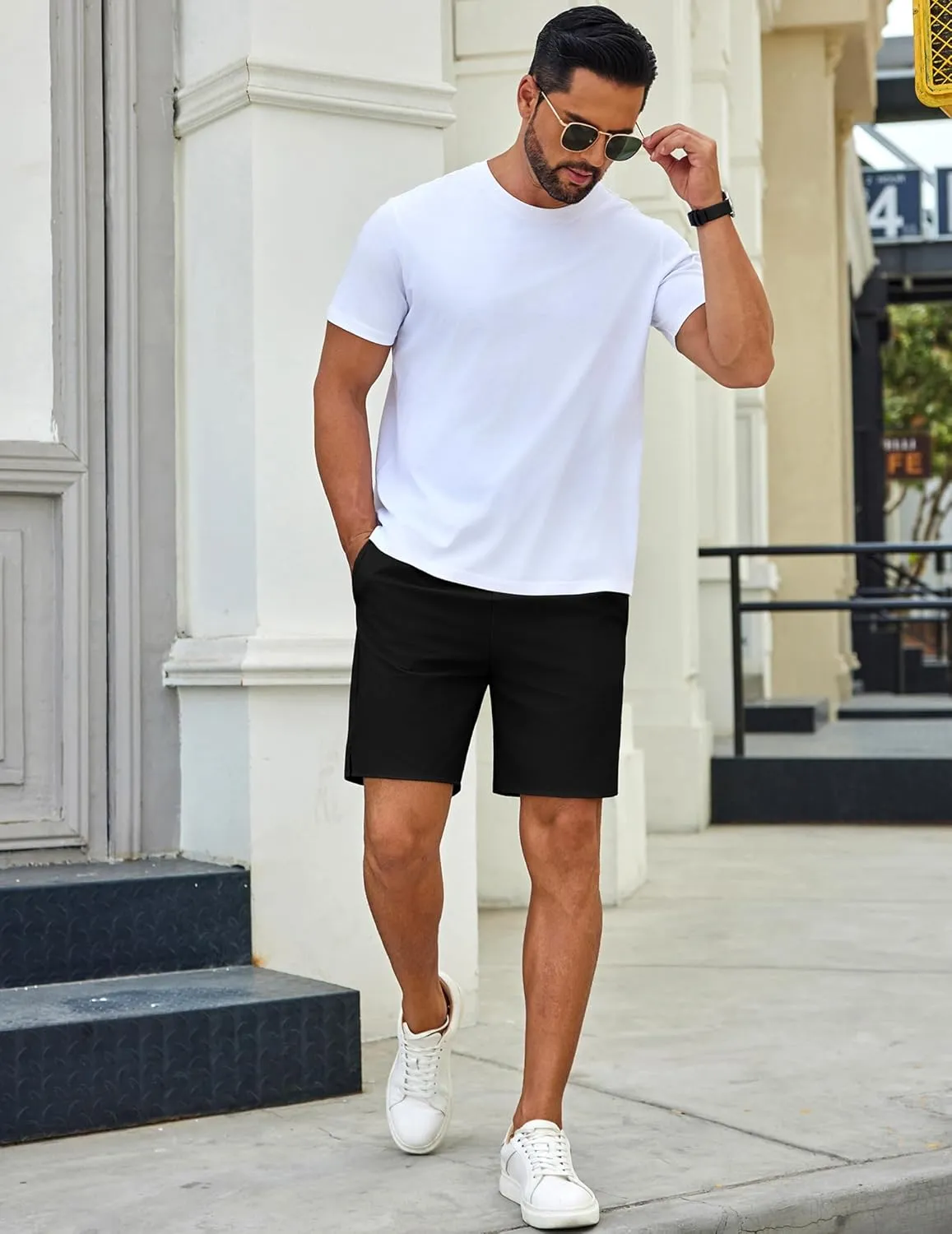 COOFANDY Men's Casual Shorts 7 inch Quick Dry Lightweight Shorts Elastic Waist Summer Beach Shorts