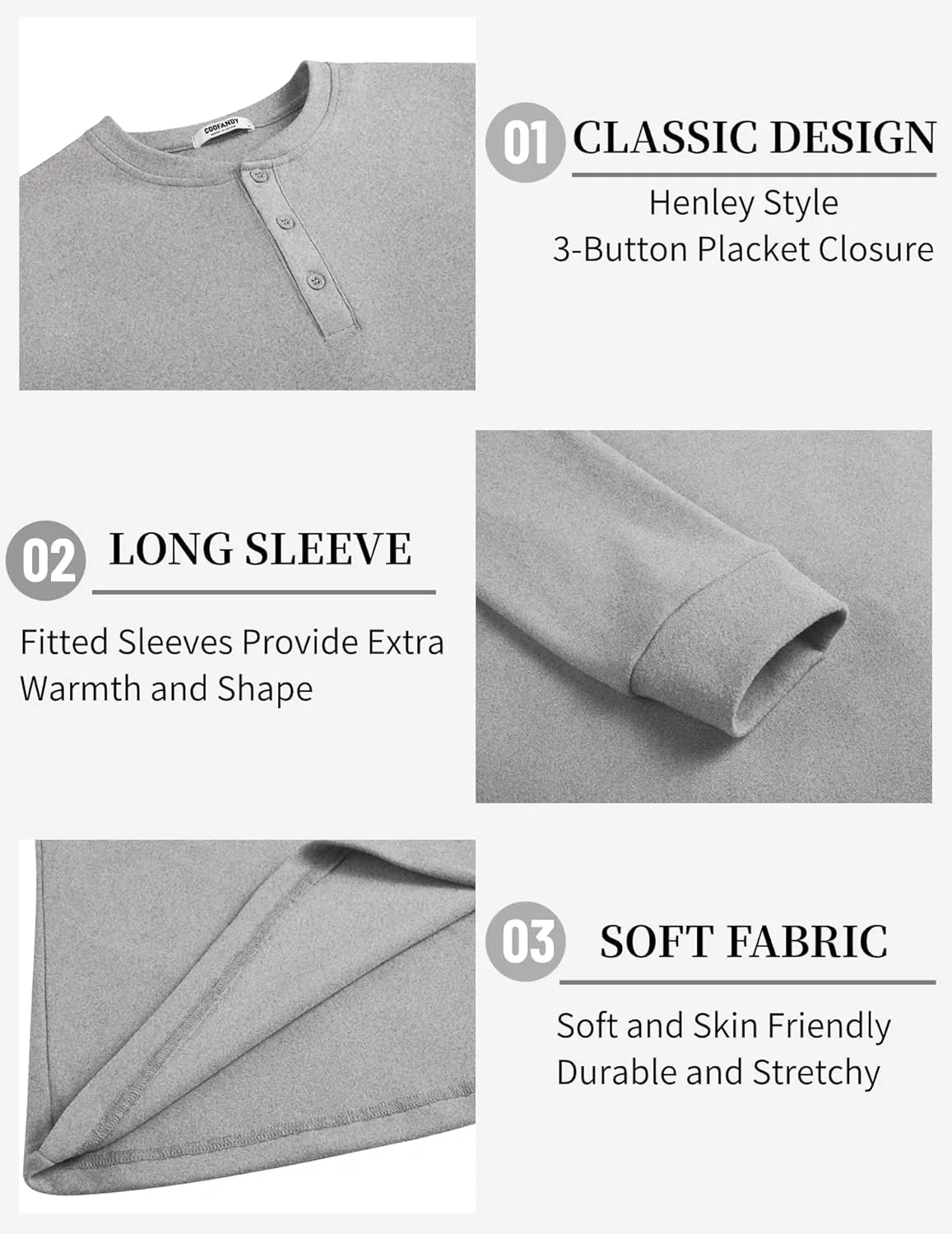 COOFANDY Men's Henley Shirts Long Sleeve Basic Pullover Shirt Lightweight Button T-Shirts