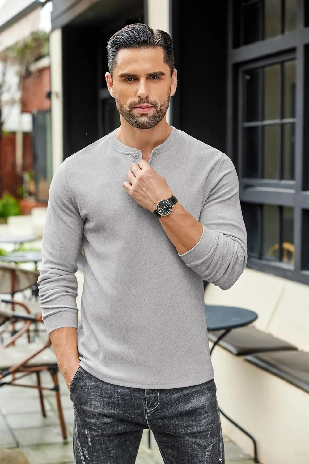 COOFANDY Men's Henley Shirts Long Sleeve Basic Pullover Shirt Lightweight Button T-Shirts