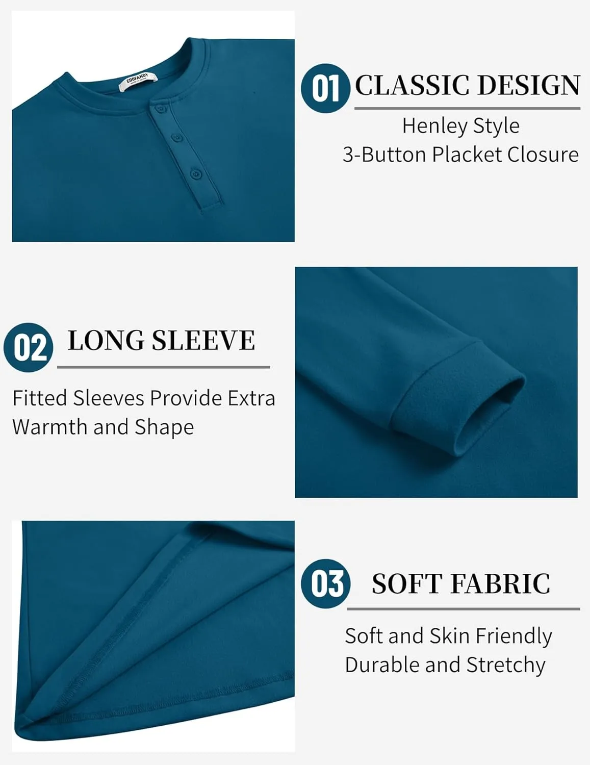 COOFANDY Men's Henley Shirts Long Sleeve Basic Pullover Shirt Lightweight Button T-Shirts