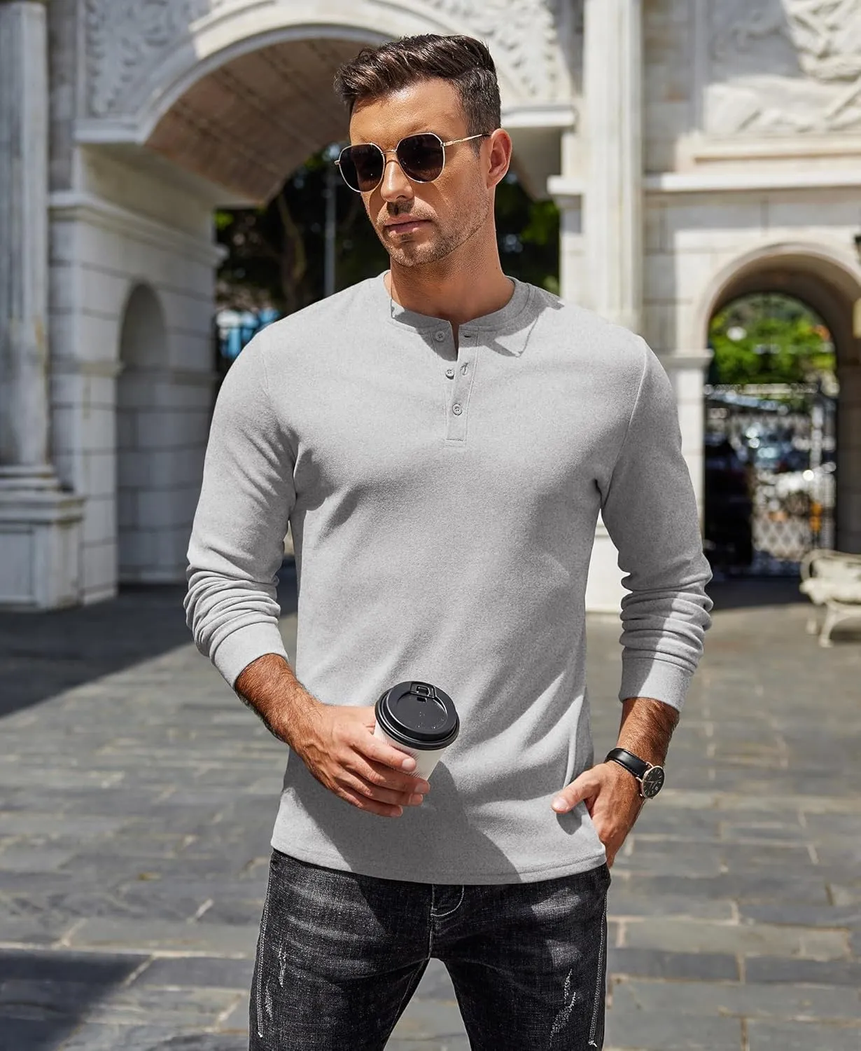 COOFANDY Men's Henley Shirts Long Sleeve Basic Pullover Shirt Lightweight Button T-Shirts