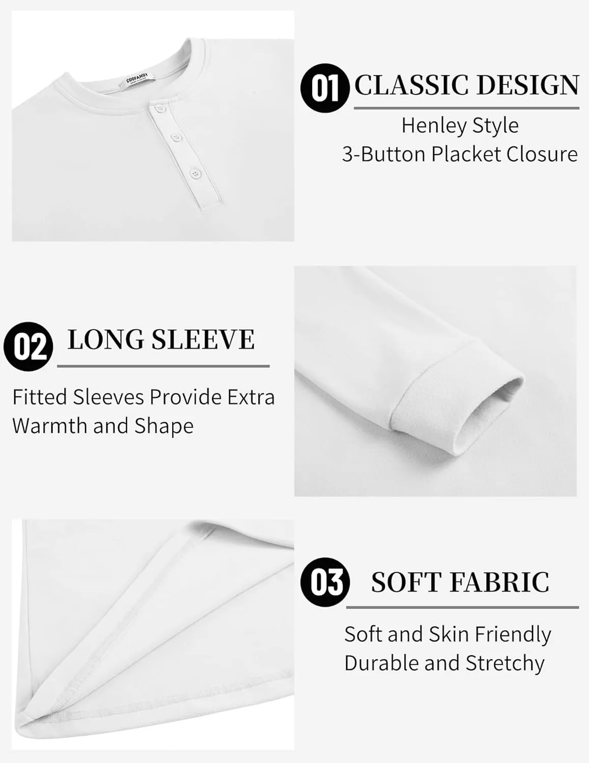 COOFANDY Men's Henley Shirts Long Sleeve Basic Pullover Shirt Lightweight Button T-Shirts