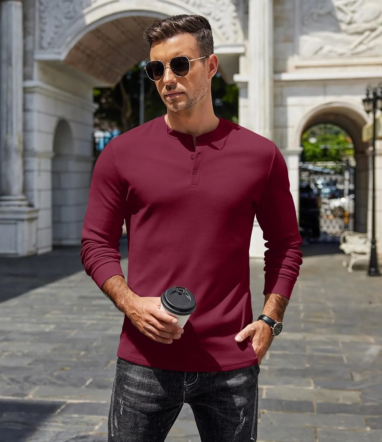 COOFANDY Men's Henley Shirts Long Sleeve Basic Pullover Shirt Lightweight Button T-Shirts