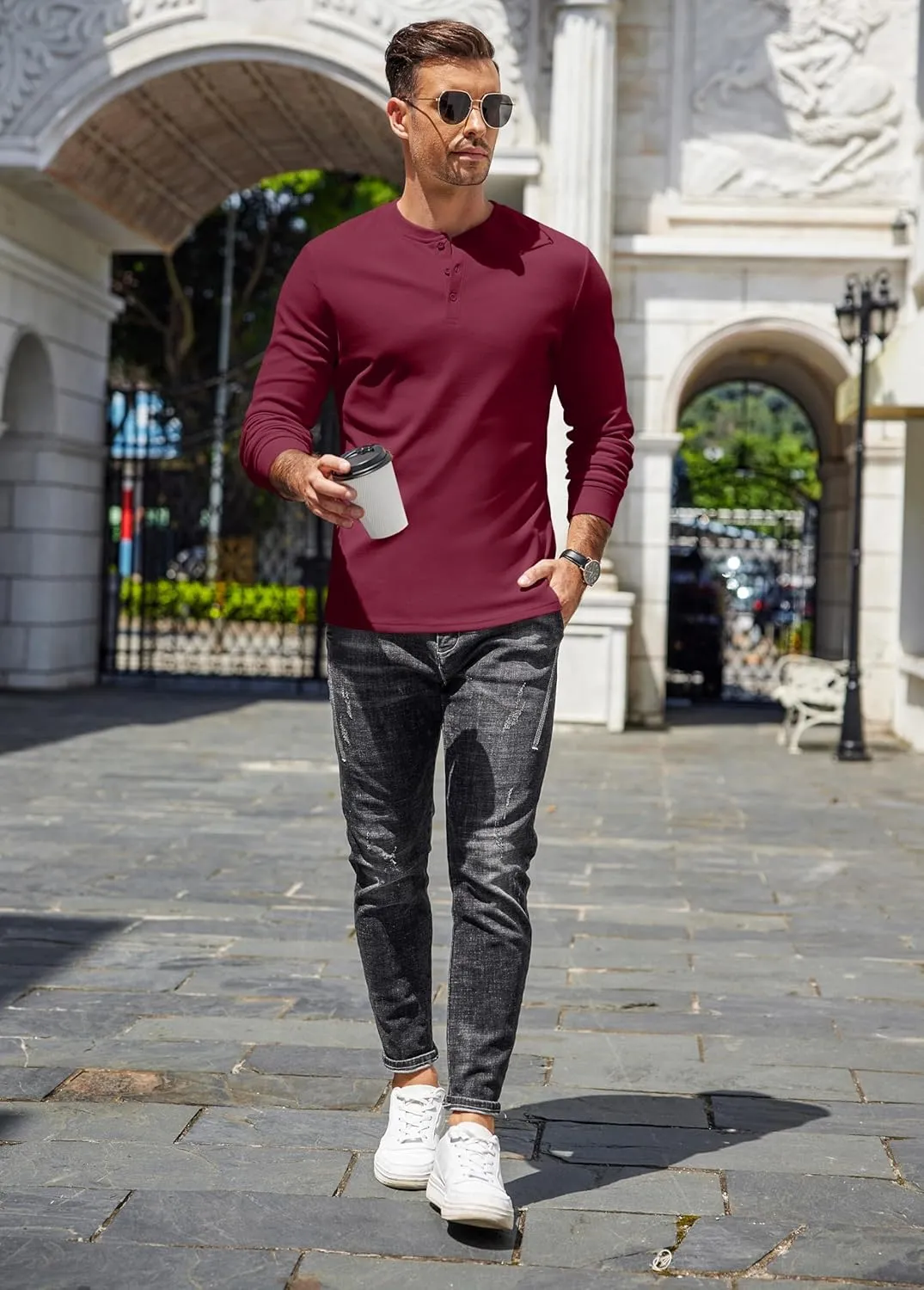 COOFANDY Men's Henley Shirts Long Sleeve Basic Pullover Shirt Lightweight Button T-Shirts