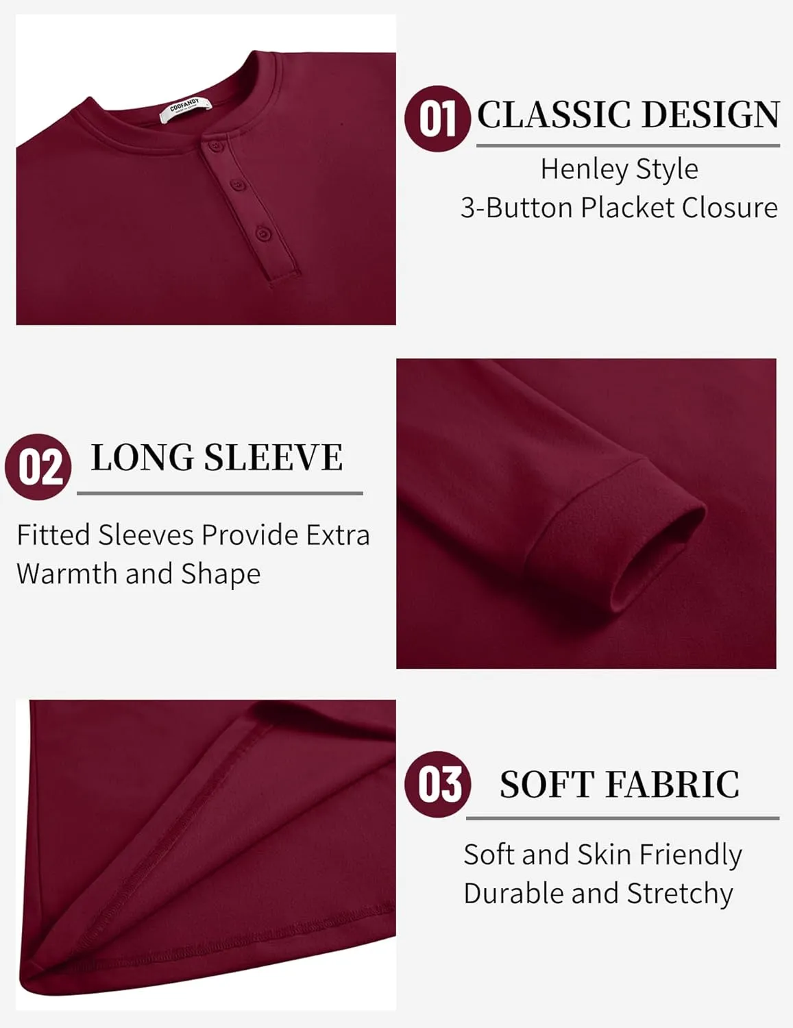 COOFANDY Men's Henley Shirts Long Sleeve Basic Pullover Shirt Lightweight Button T-Shirts
