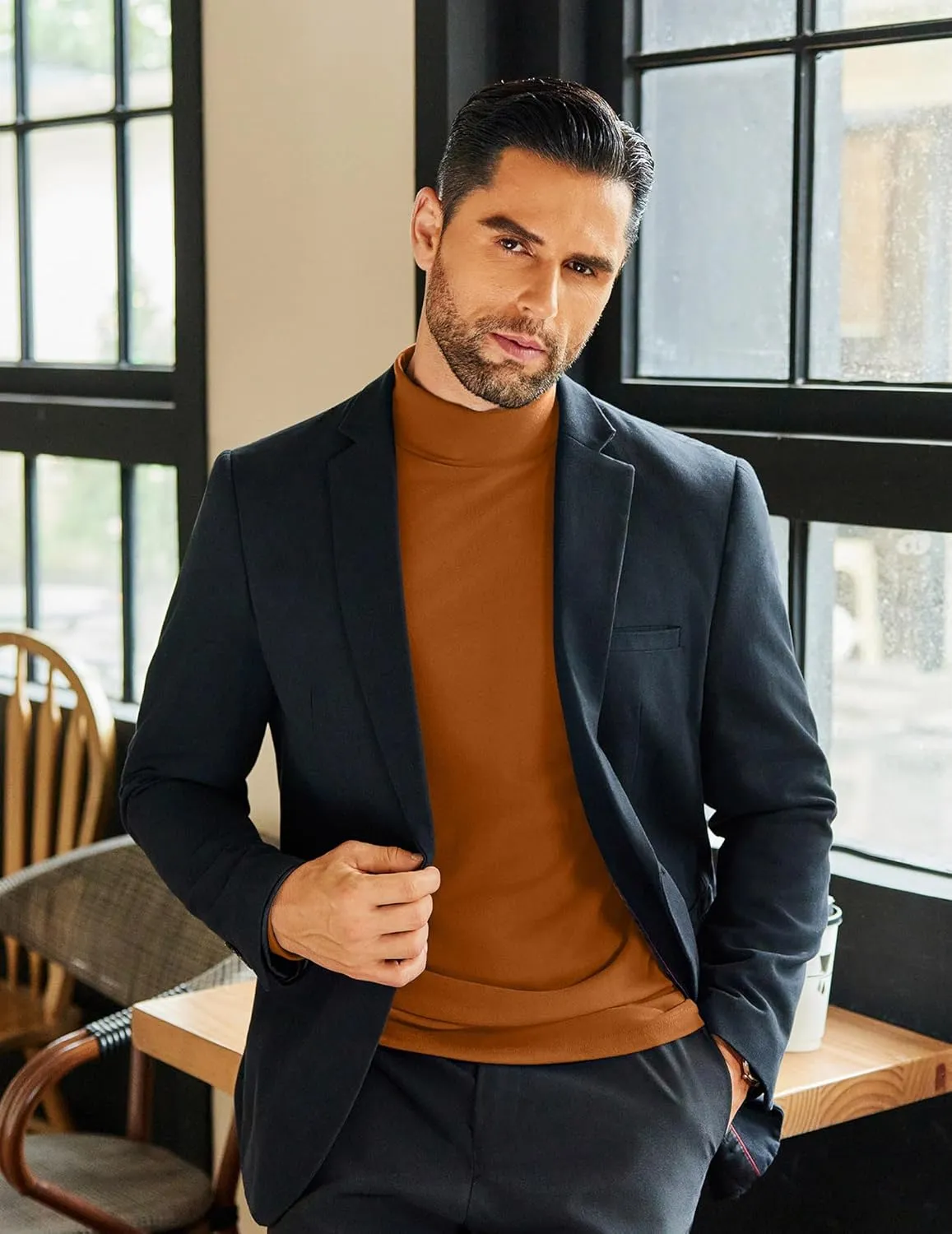 COOFANDY Mens Mock Neck Shirts Fleece Long Sleeve Tops Basic Pullover T-Shirts
