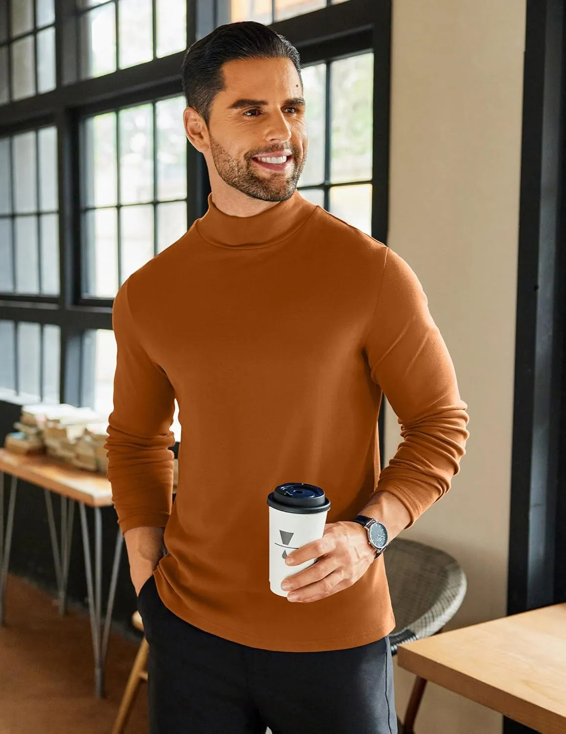 COOFANDY Mens Mock Neck Shirts Fleece Long Sleeve Tops Basic Pullover T-Shirts
