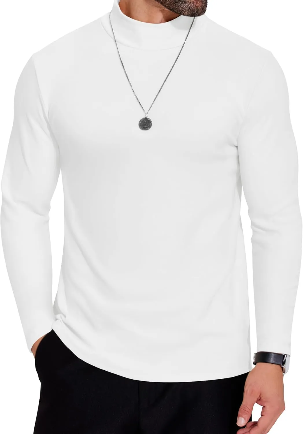 COOFANDY Mens Mock Neck Shirts Fleece Long Sleeve Tops Basic Pullover T-Shirts